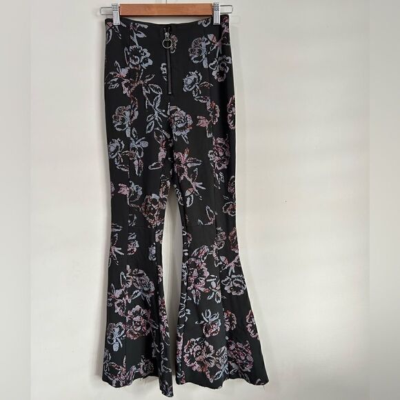 Free People Born To Be Wild Black Combo Stretch Ponte Bell Bottom - Picture 5 of 13